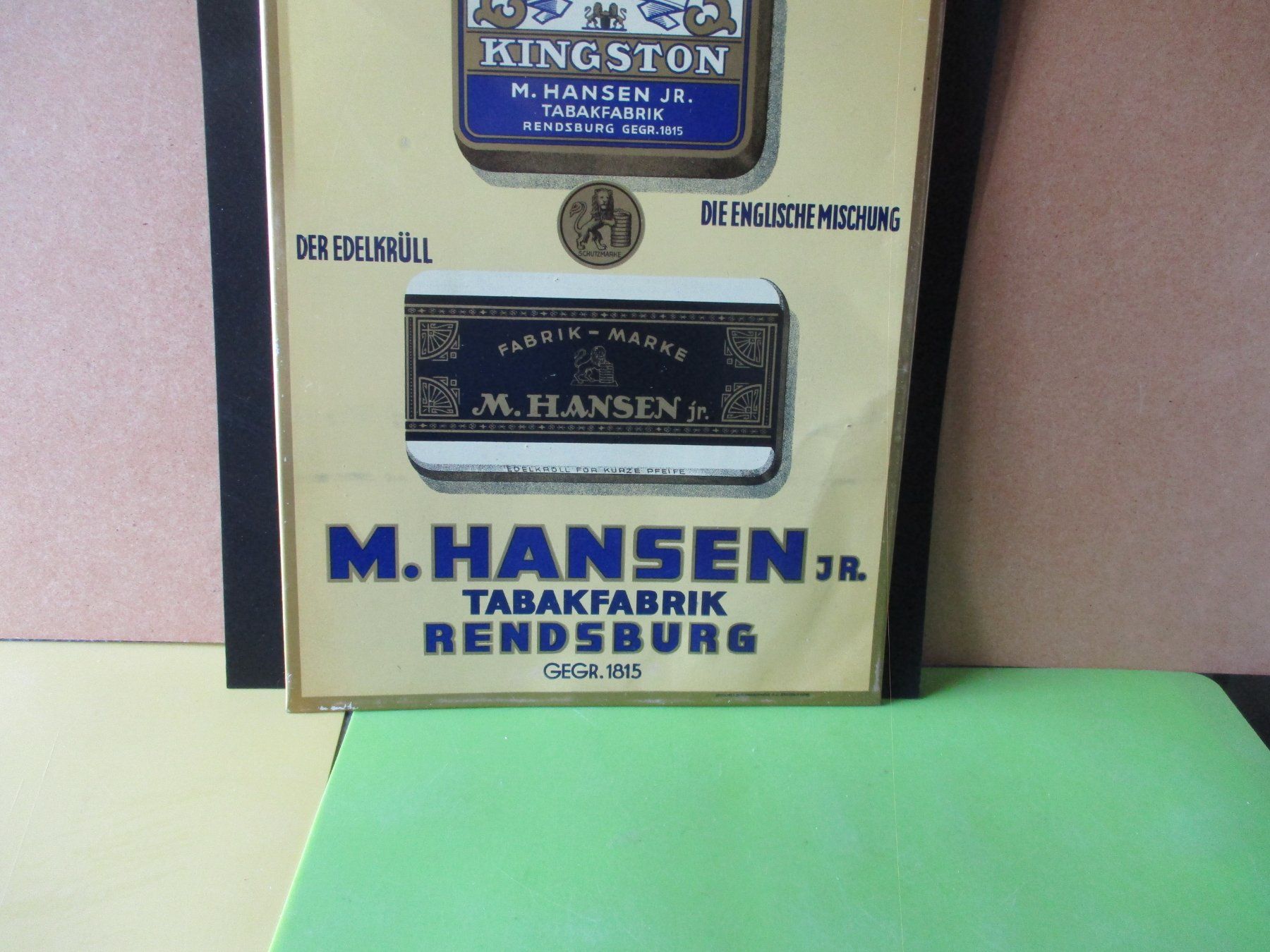 Insegne: Alte Kingston Tabak Werbung, M. Hansen  Blechschild ca.35x25 – Usato da Ottikon Gossau ZH venduto da hokuspokus 2