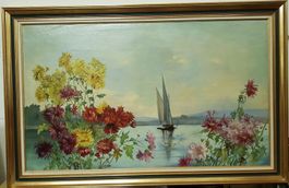Grand tableau barque du Léman à Genève