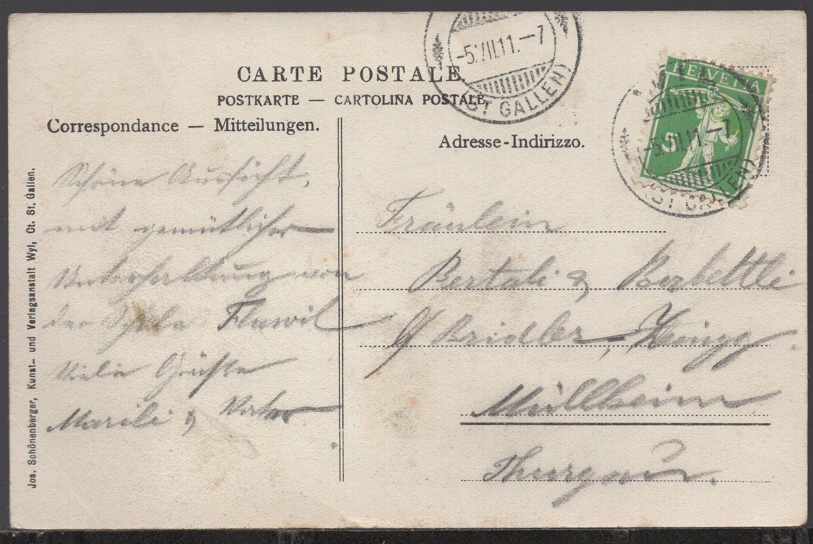 Ansichtskarten: Oelberg bei Wyl  SG  1911 – Gebraucht aus Aarau von kufi44 1