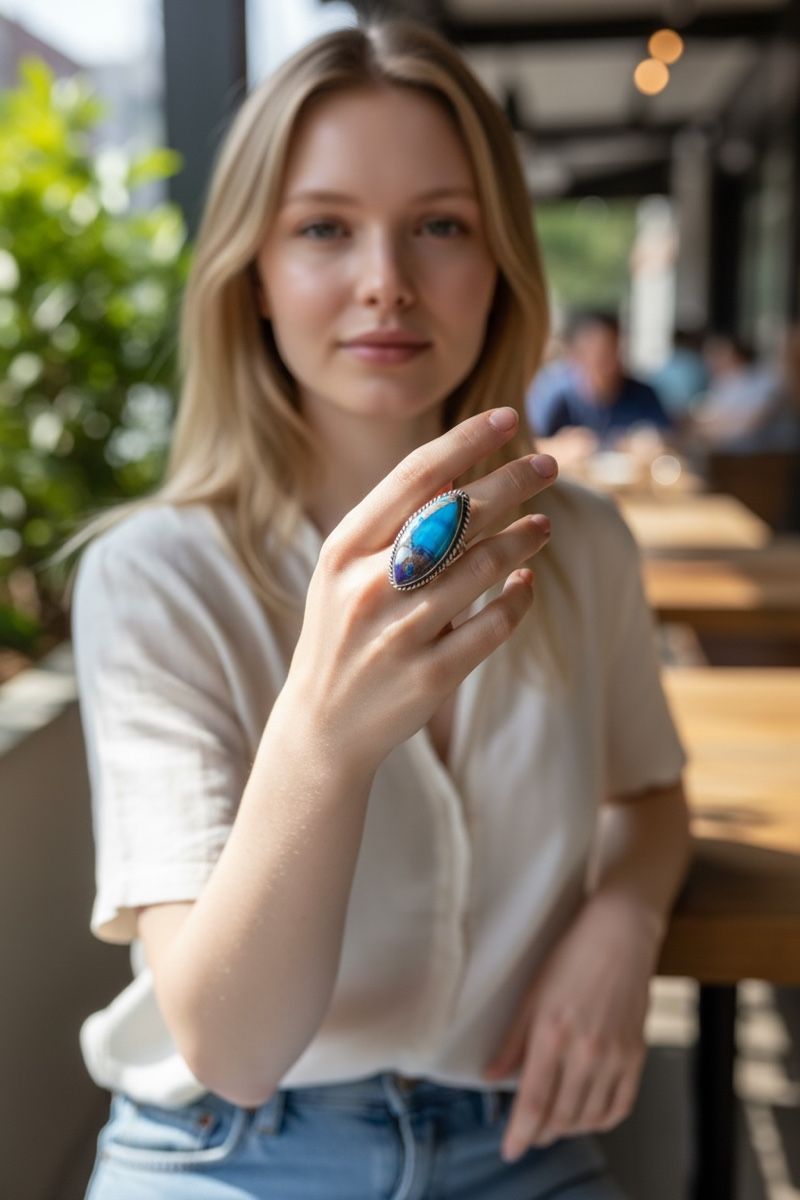 Anelli: Lila Dahlie Türkis Silber Ring – Nuovo e nell'imballaggio originale da Kriens venduto da Hortensie6 5