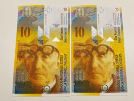 2 x 10.- Banknote fortlaufende Nummern bankfrisch 2010 RAR