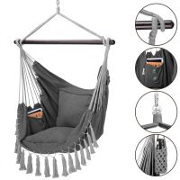 Hängesessel Grau mit Kissen und Taschen neu