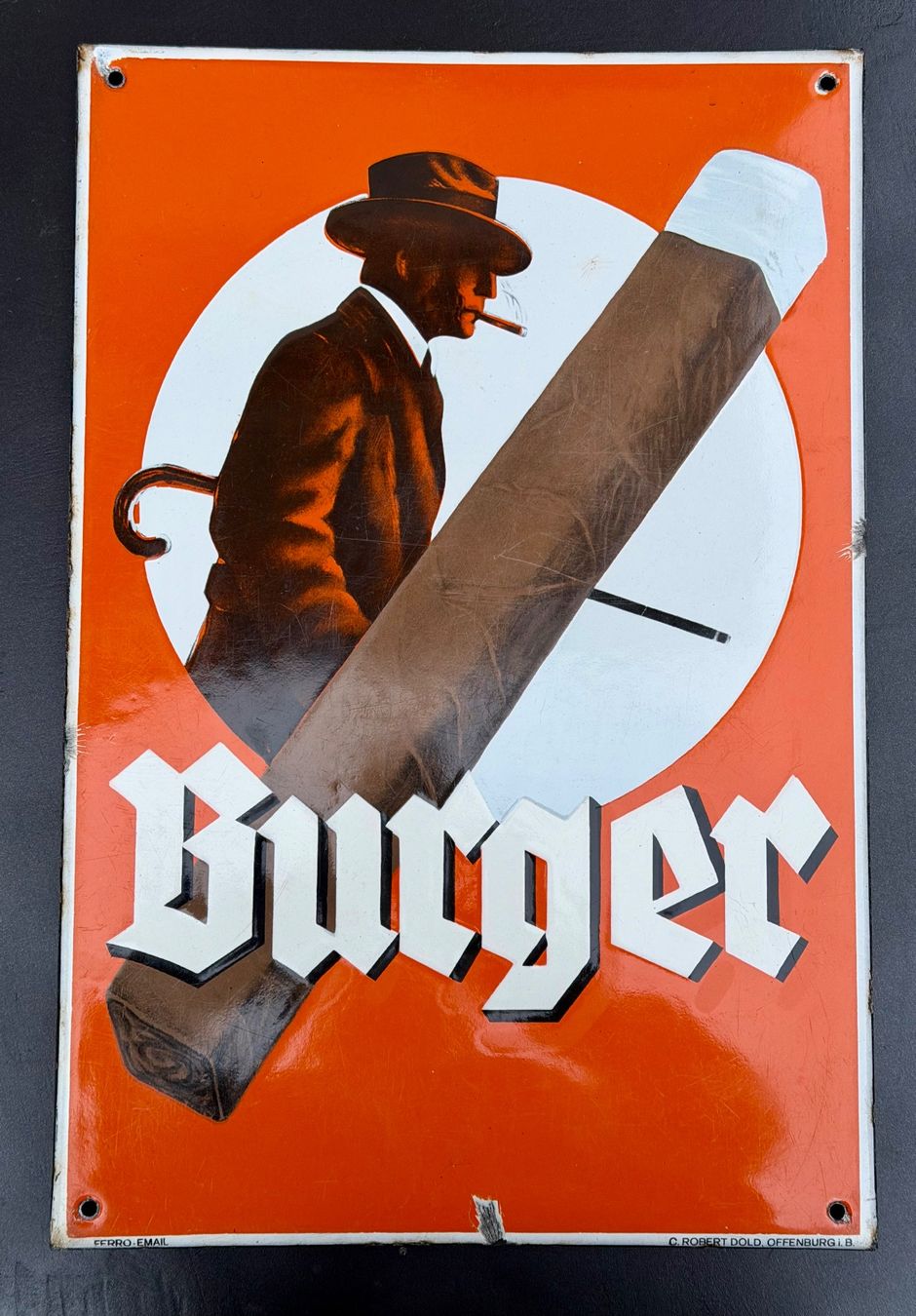 Schilder: Original altes Burger Stumpen Emailschild – Gebraucht aus Schwyz von schoggi63