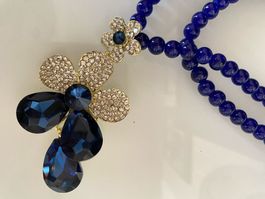 Elegante Halskette mit Anhänger, Blau & Gold, neuwertig