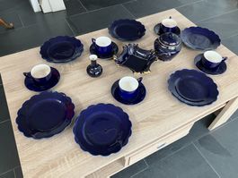 Porzellan Kaffeeservice Kobaltblau Goldrand Vintage 17-te...