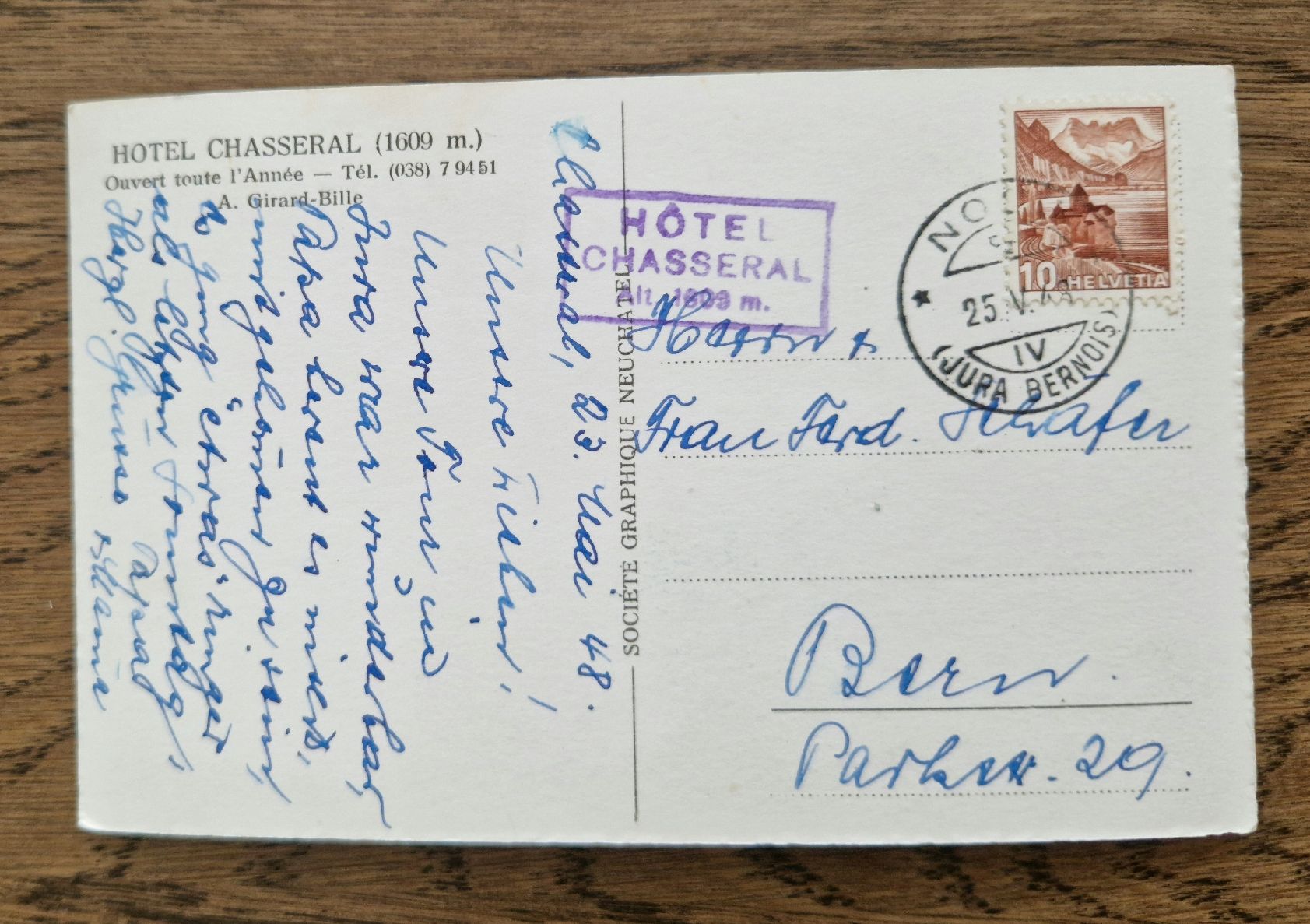 Cartoline postali: Hotel Chasseral 1948 – Usato da Ebikon venduto da Donar50 1