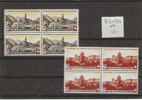 Tous les timbres: timbre Pro Patria B20 et B21 ** bloc de 4 – Neuf (Voir description) à Sorvilier par carose01