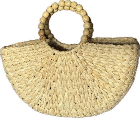 Sac à main paille d'été anse perles bois boho chic