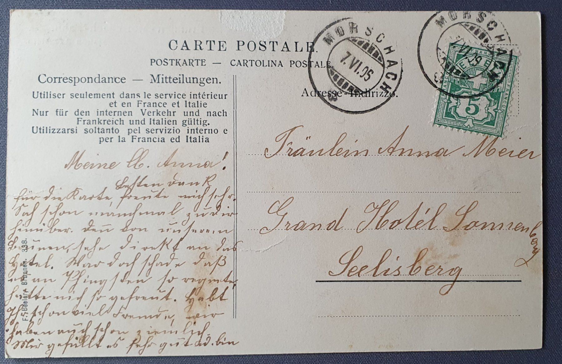 Cartoline postali: Brunnen - Morschach Bahn1905 – Usato da Kreuzlingen venduto da Rschweiz1 1