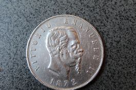Silbermünze 5 Lire Italien 1872