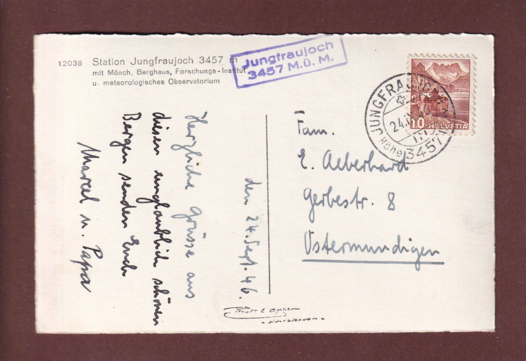 Cartoline postali: Station JUNGFRAUJOCH - 1946 – Usato da Pully venduto da nicecards-shop 1