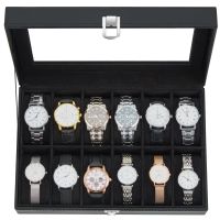 Uhrenbox Uhrenkoffer Aufbewahrungsbox 12 Fächer Glasdeckel