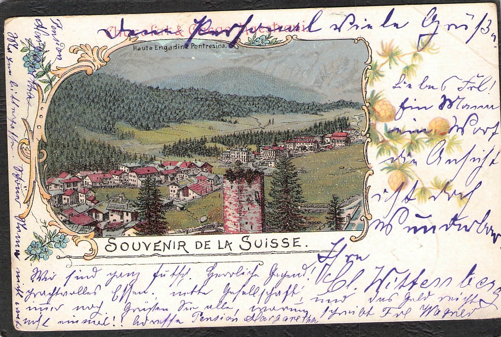 Ansichtskarten: ^Lithografie Pontresina 1899 – Gebraucht aus Reichenburg von Pipo-67