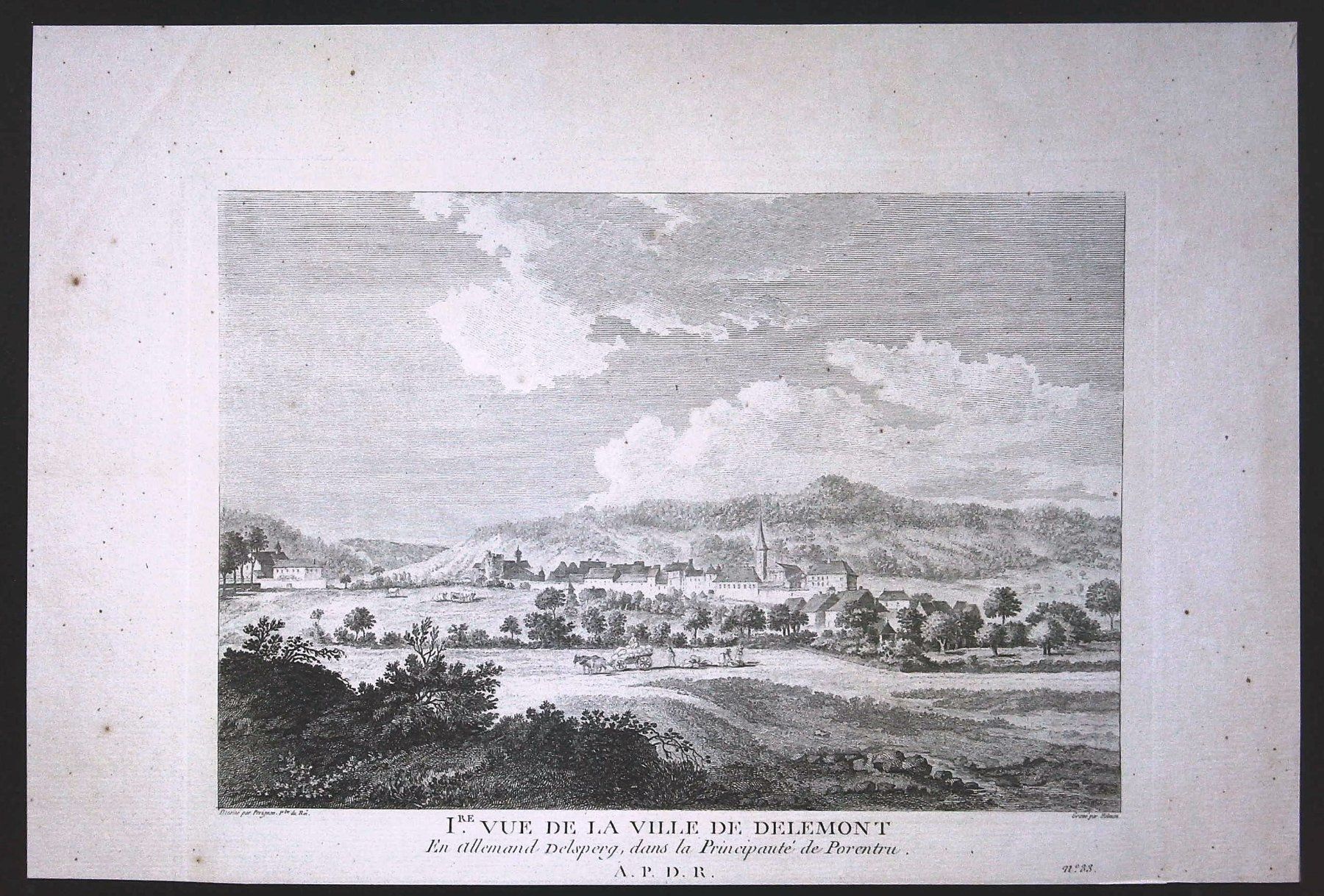Stiche: Delémont Originalkupferstich 1780 – Gebraucht aus Rafz von Helvet32