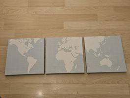 3er Set Weltkarte auf Leinwand