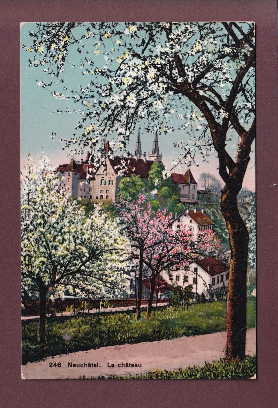 Cartoline postali: NEUCHÂTEL - Château au Printemps - 1918 – Usato da Pully venduto da nicecards