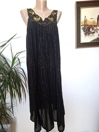 Robe style Boho – Motifs Oiseaux en Fil Doré – Taille Unique