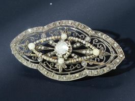 Antik Belle Époque Brosche 14k Gold mit Mondstein & Perlen