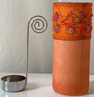Glas Windlicht Wind Licht Perle Perlen Orange Rechaud Kerze