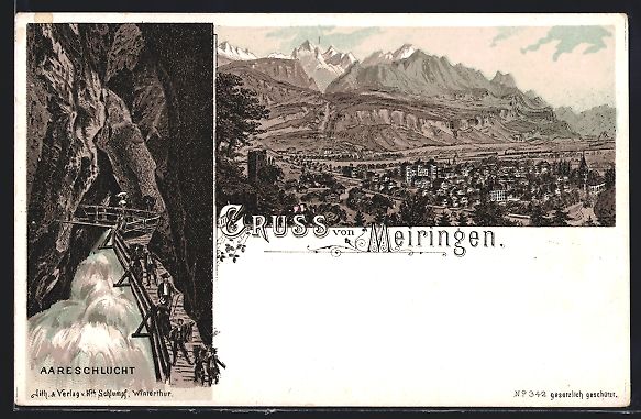 Ansichtskarten: Litho Meiringen, Aareschlucht, Wanderer  – Gebraucht aus Berlin von bartko-reher