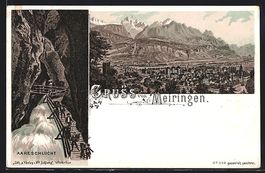 Litho Meiringen, Aareschlucht, Wanderer 