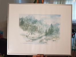 Karin Andersen – Original Aquarell "Winterwald" (1987)