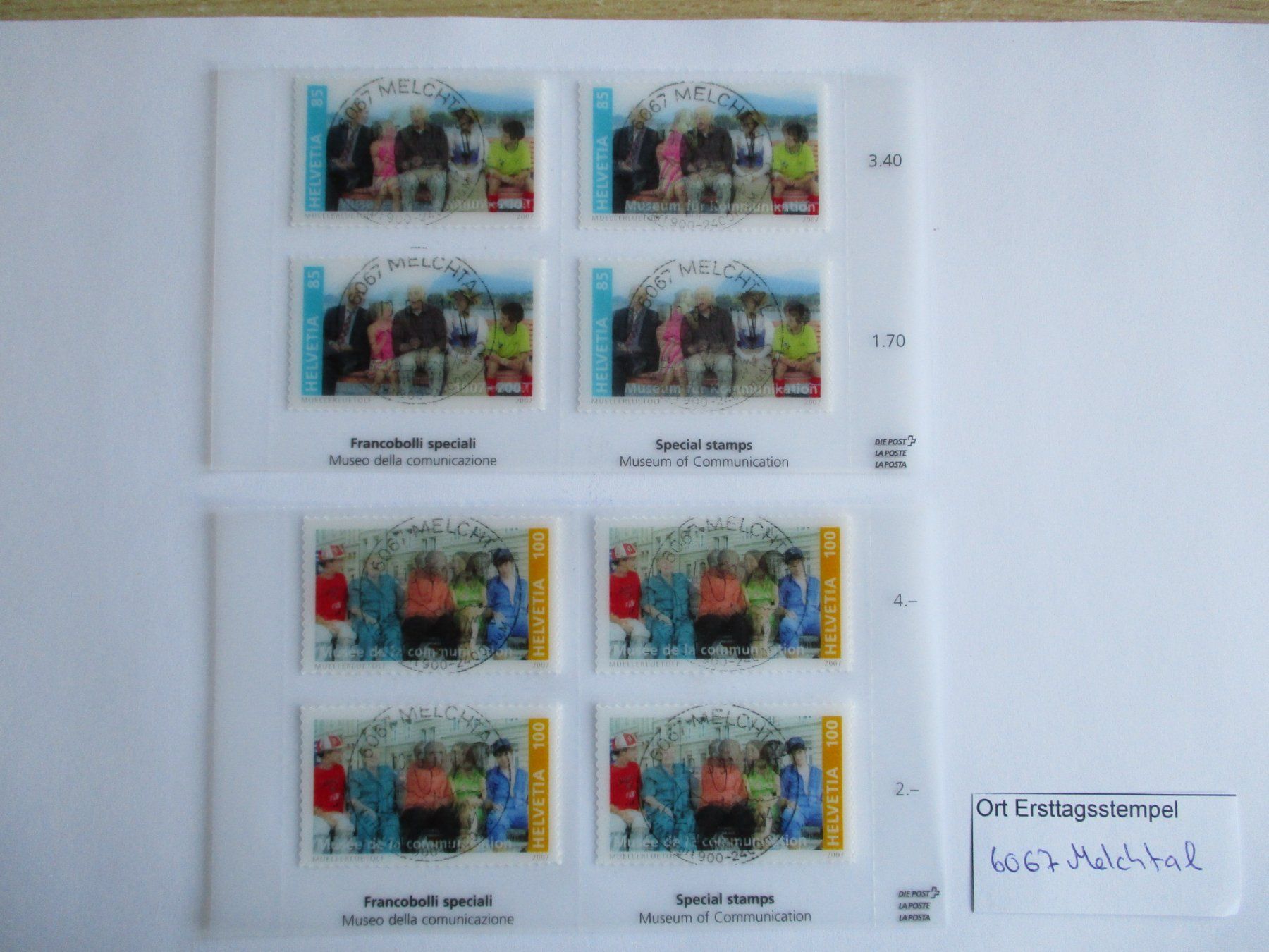 Tutti i francobolli: Viererblock mit Ort Ersttagsstempel 6067 Melchtal – Usato da Langnau b. Reiden venduto da Aktuell88