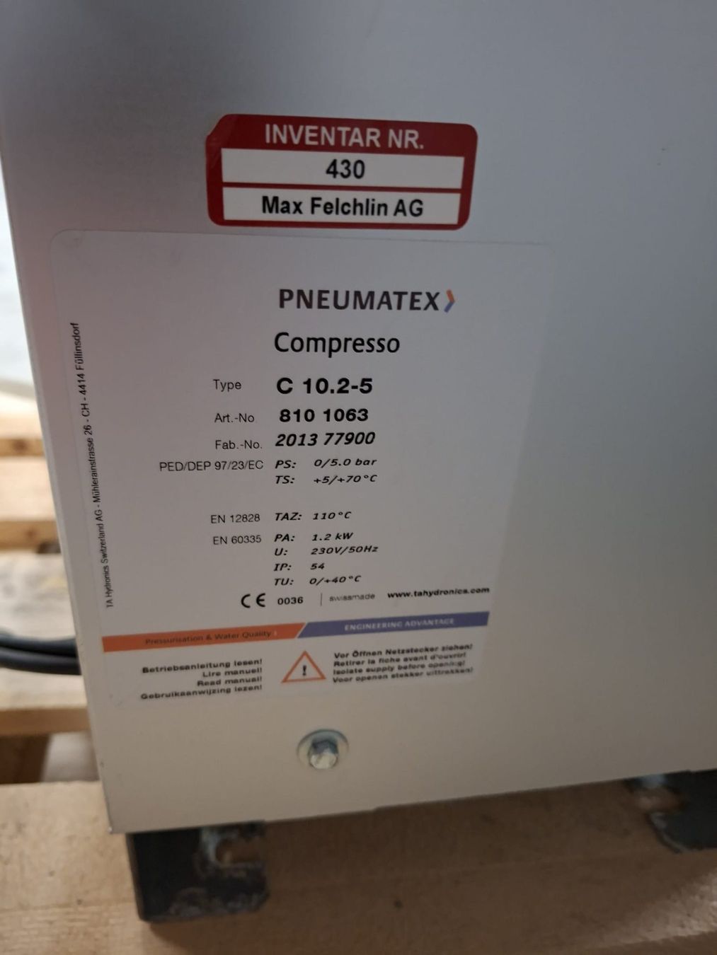 Compressori: Pneumatex Compresso Präzisionsdruckhaltesystem  IMI – Usato da Ibach venduto da FelcTec 1
