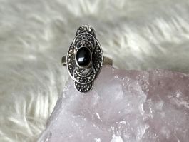 Vintage Silberring 925 mit schwarzem Stein
