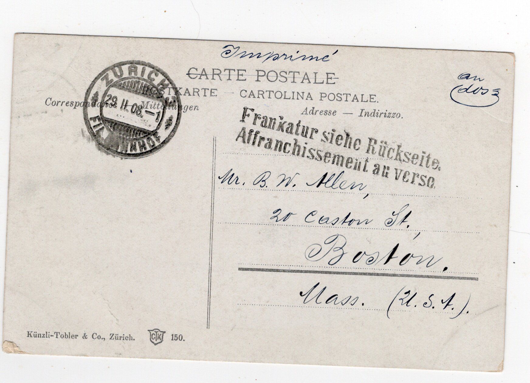 Cartoline postali: Zürich Werdmühle 1908 – Usato da Rapperswil SG venduto da INTELVI 1