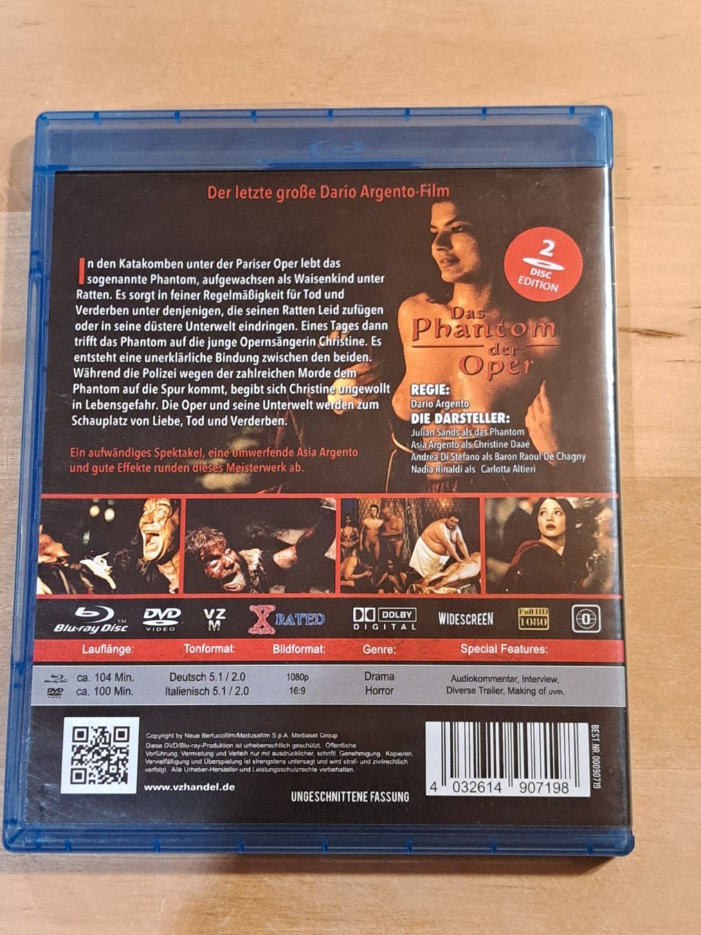 Tutti i DVDs: Blu-ray Das Phantom der Oper von Dario Argento 1998 – Nuovo (secondo la descrizione) da Unterseen venduto da Kanica 1