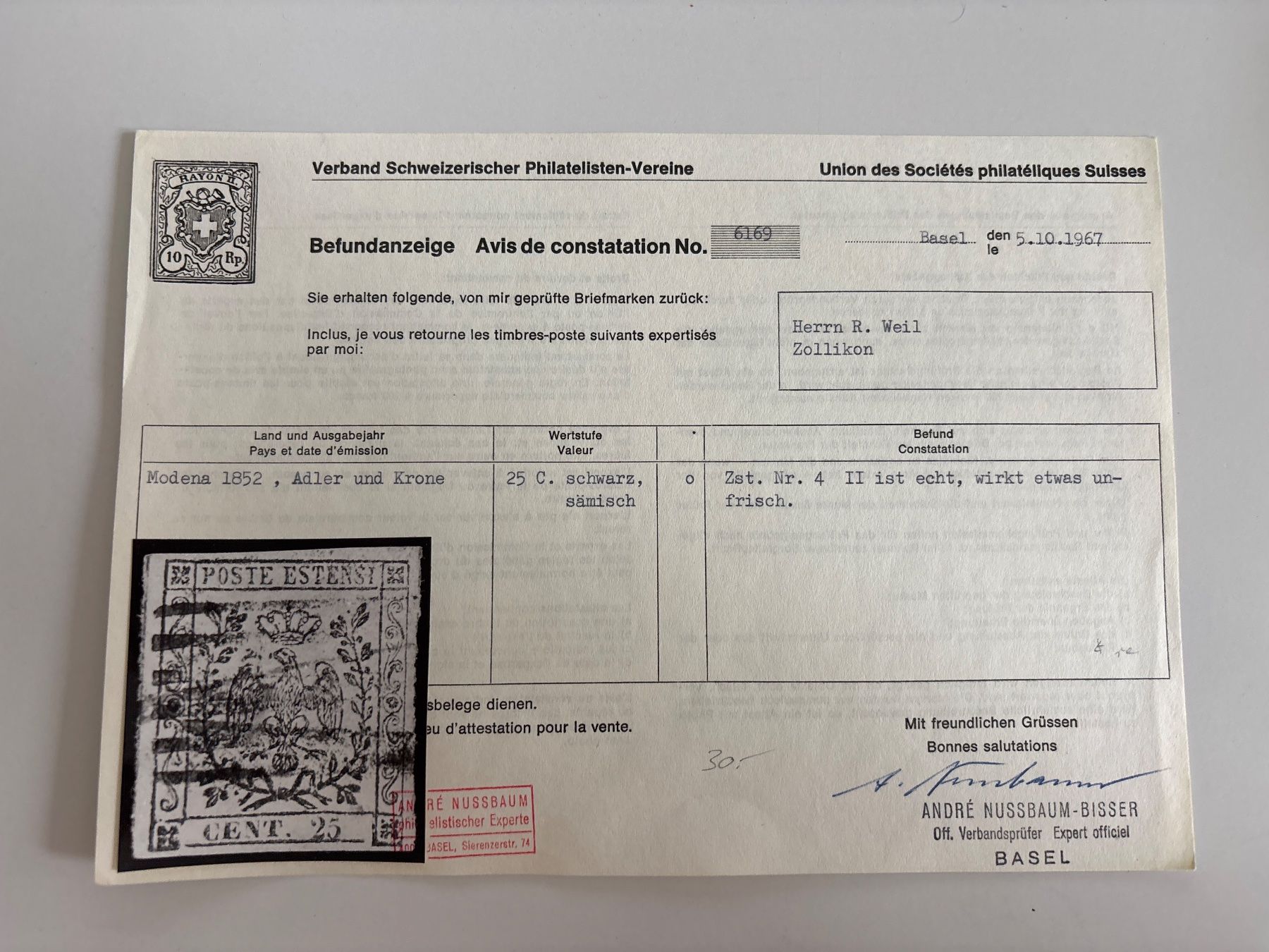 Tutti i francobolli: Lot Marken Modena 1852 – Usato da Adliswil venduto da derrick0825 2