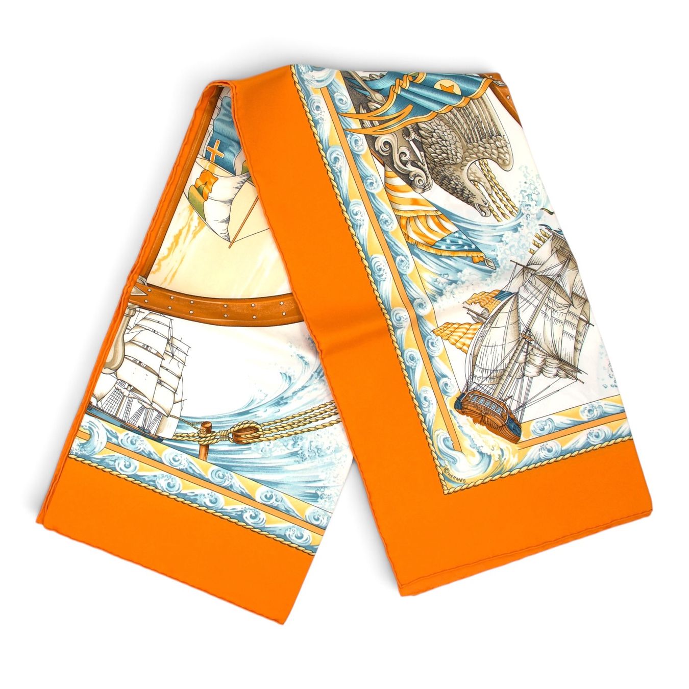 Hermès Foulards, Tücher & Schals: Hermès Carré "Vive le vent" orange – Gebraucht aus Binningen von Designerlabels 4