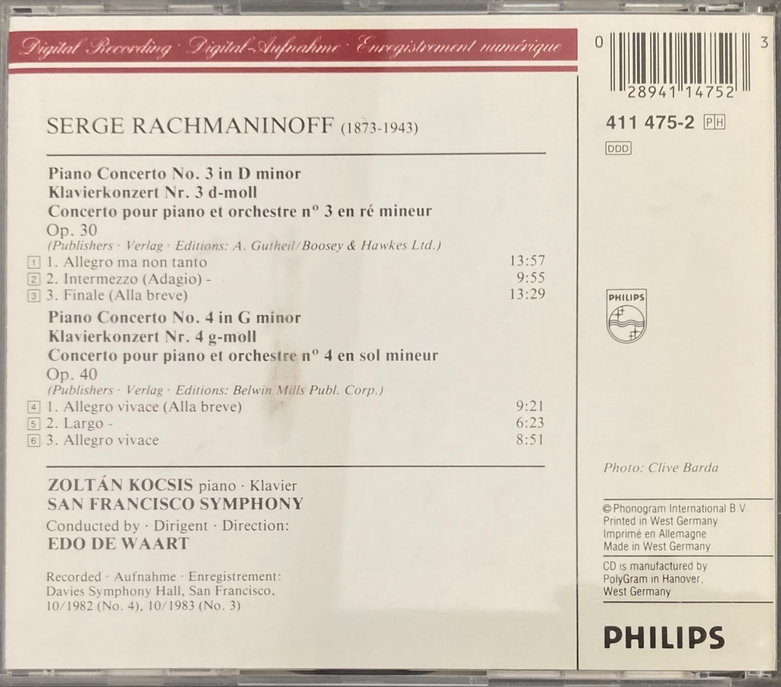 CDs: RACHMANINOFF..... - PIANO CONCERTO 3 & 4 – Gebraucht aus Poliez-Pittet von Newtown-Records 1