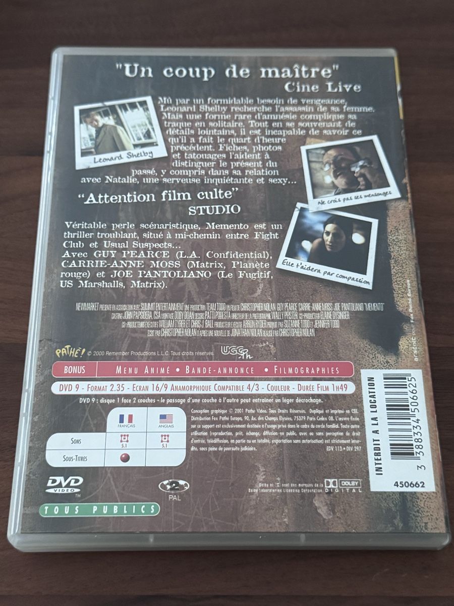 Alle DVDs: DVD Memento (Christopher Nolan) – Gebraucht aus Grand-Lancy von cyr_n5ky 1