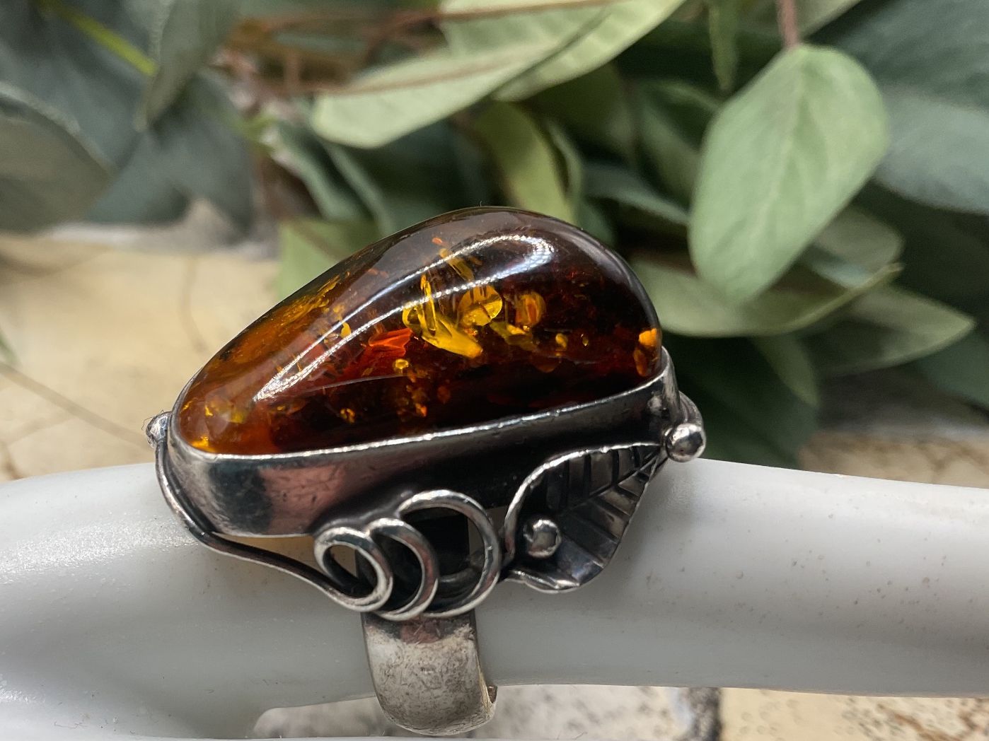 Anelli: Antiker Bernsteinring in Sterlingsilber, Gr.55.5 – Usato da luzern venduto da Alpendorf1