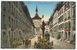 AK Bern Zeitglockenturm mit Pferdefuhrwerk und Tram