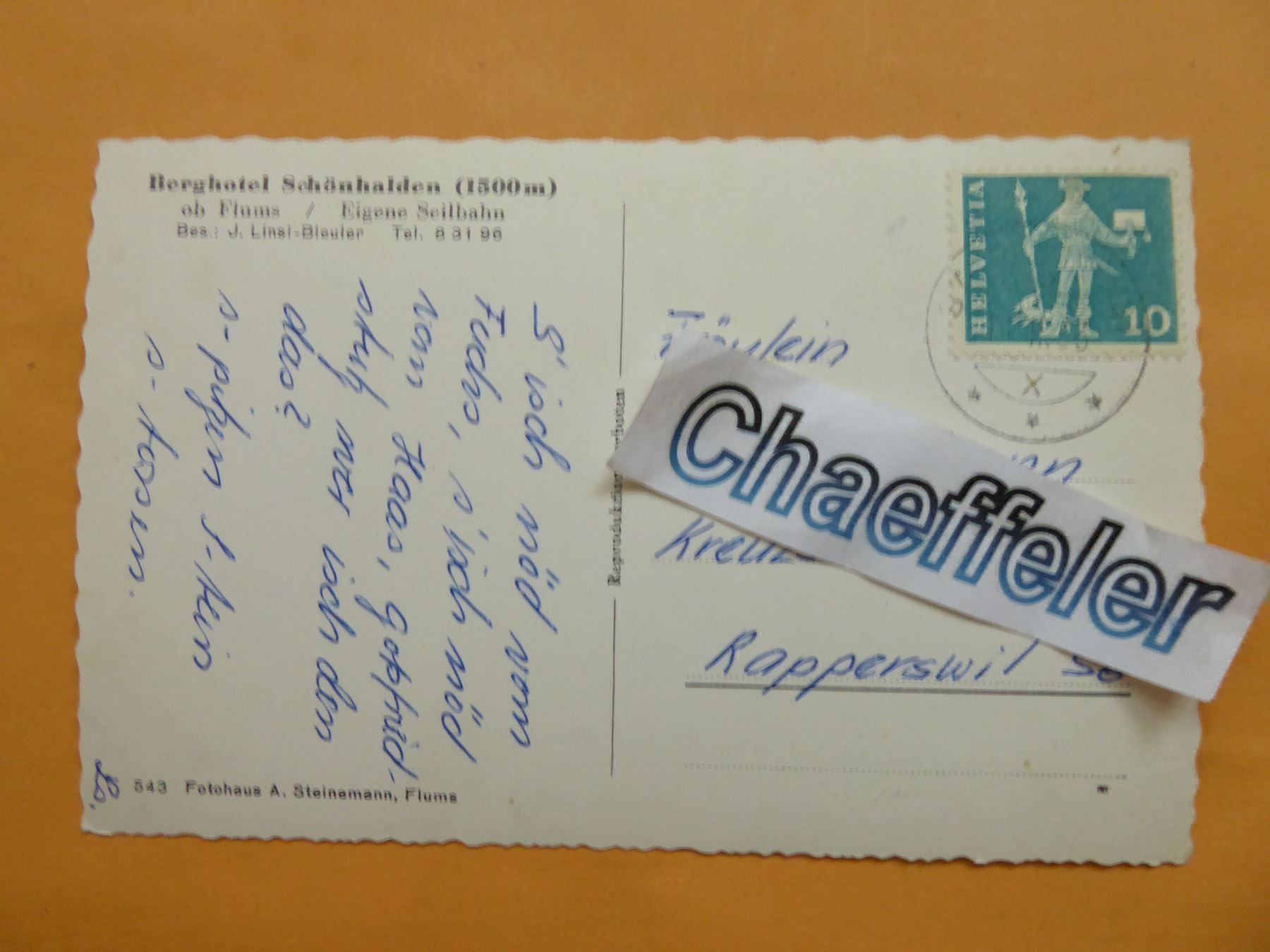 Cartoline postali: 1963  Berghotel Schönhalden ob Flums – Usato da Zürich venduto da Chaeffeler 1