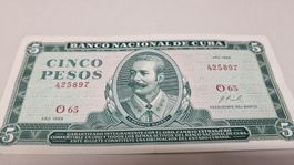 Kubanische Banknote 5 Pesos von 1968, sehr gut erhalten