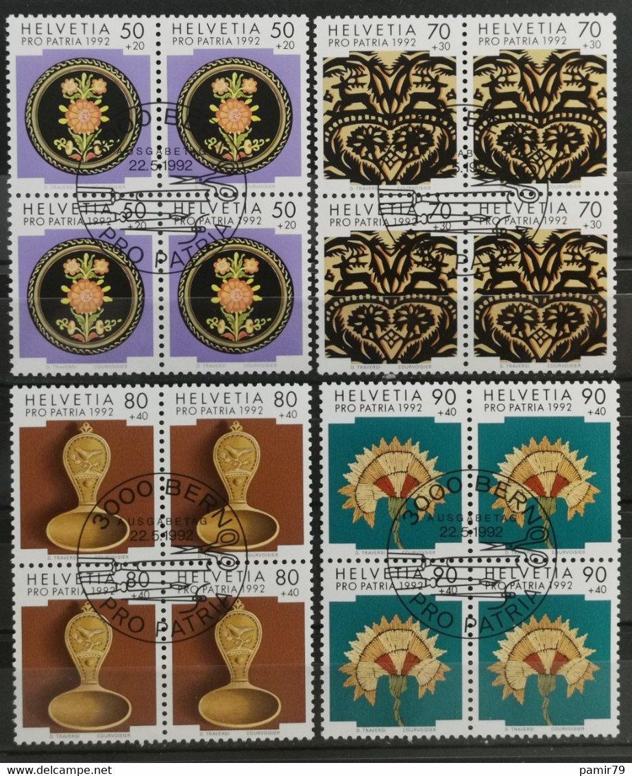 Tutti i francobolli: 1992 PP Volkskunst der Schweiz Viererblock ET-Stempel – Usato da Dübendorf venduto da goeggi79
