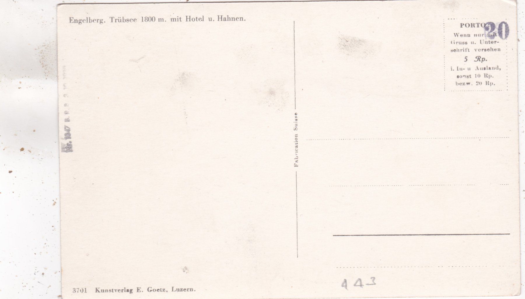 Cartoline postali: Engelberg Trübsee mit Hotel und Hahnen – Usato da Herisau venduto da Lisegrat2008 1