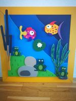 Bild Holz "Teich mit Fisch und Frosch" 3D