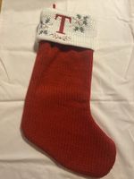 48) Large knitted Christmas stocking 45 cm with "T"