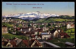 AK Herisau, Viadukt der Bodensee-Toggenburg-Bahn, Säntis