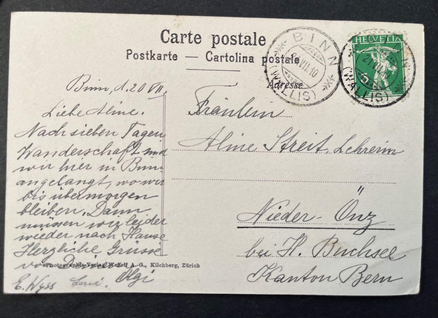 Cartoline postali: Binn - Eglise et avalange/ 1910 – Usato da Ostermundigen venduto da DaxKarten-75 1
