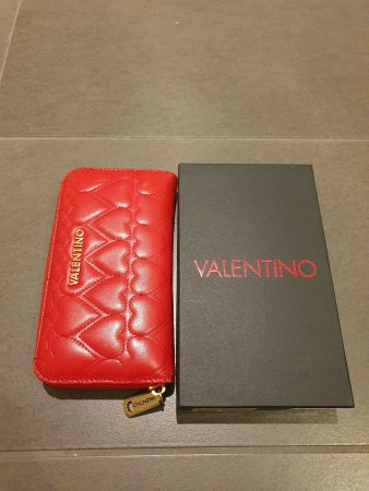Valentino Portemonnaie Echt Leder, Rot mit Herz Muster