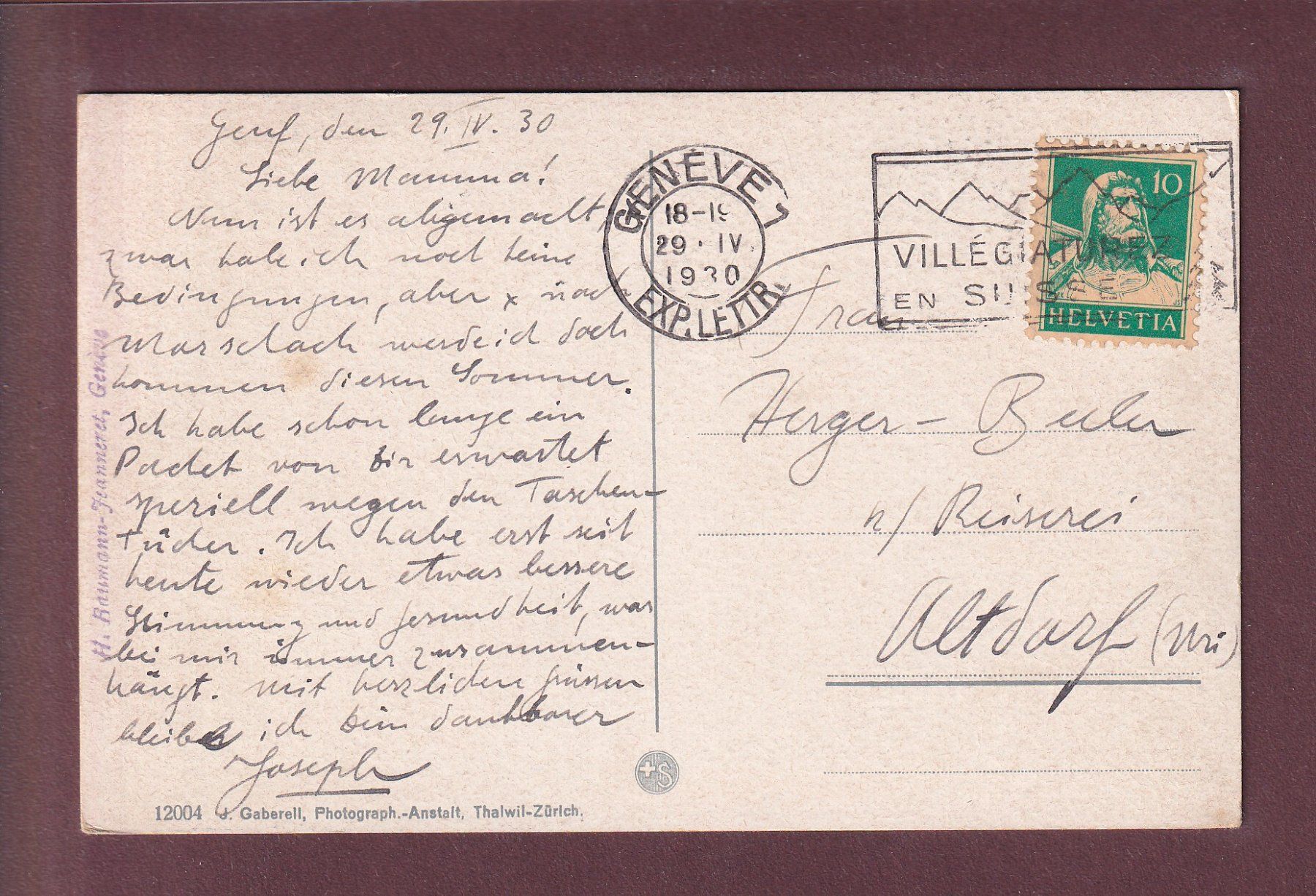 Cartoline postali: GENEVE et le Salève - 1930 – Usato da Pully venduto da nicecards-shop 1