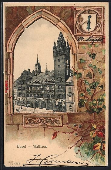 Cartes postales: Basel, Blick zum Rathaus durch Bogenfens – D'occasion à Berlin par bartko-reher
