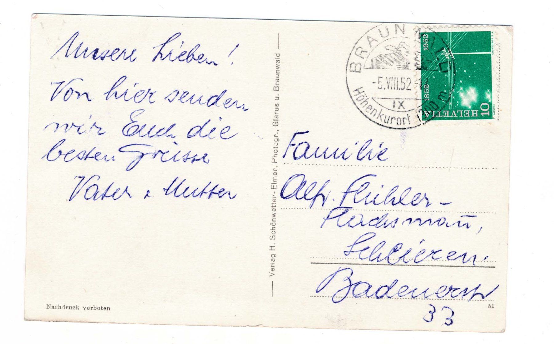 Cartoline postali: Alte Ansichtskarte Braunwald – Braunwaldbahn – Usato da Härkingen venduto da sammelbecken 1