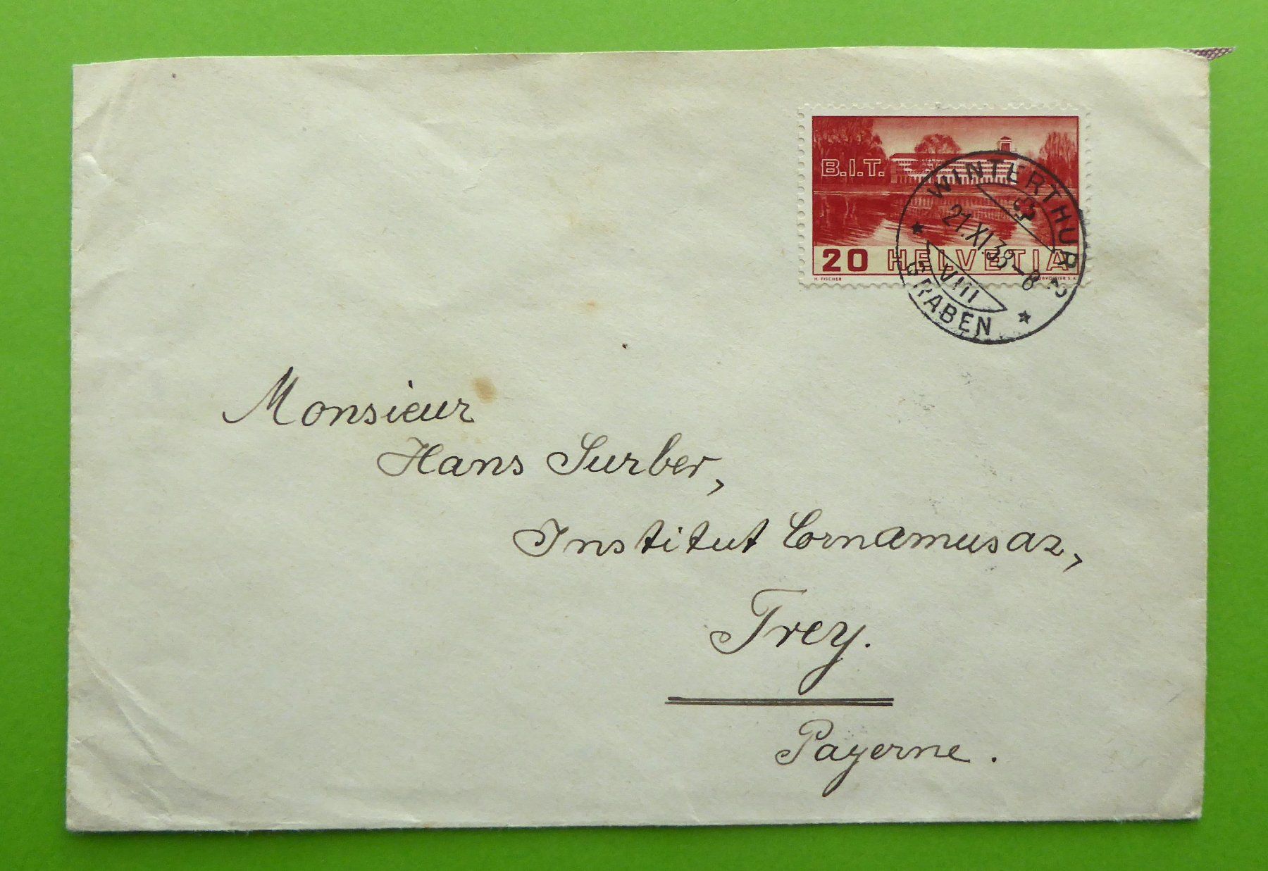Tutti i francobolli: Brief mit BIT 1938 Winterthur – Usato da Aesch BL venduto da Kauri1
